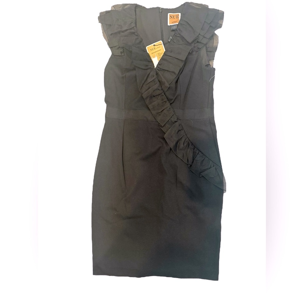 Nue by Shani Elegant Black Ruffle Midi Dress Size